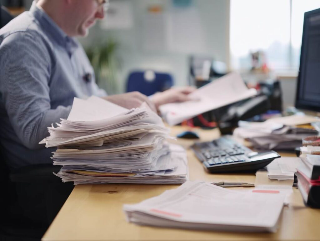 Man with too many documents