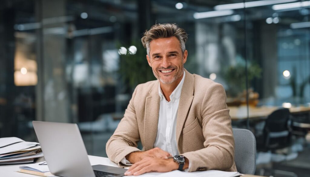 Man smiling at desk